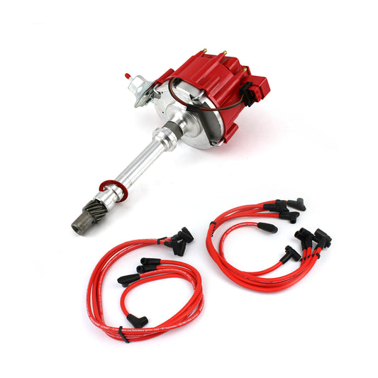 Distribuidor HEI de bobina Chevy SBC 350 BBC 454 65K con cables de bujía de 10,5 mm