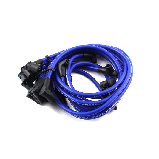 Cables de bujía universales de 90 grados a 90 grados con cubiertas azules hembra compatibles con Chevy