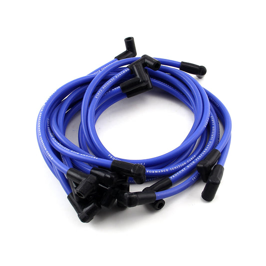 Universal 90 Deg to 90 Deg Over Covers Male Blue Spark Plug Wires Suits Chevy