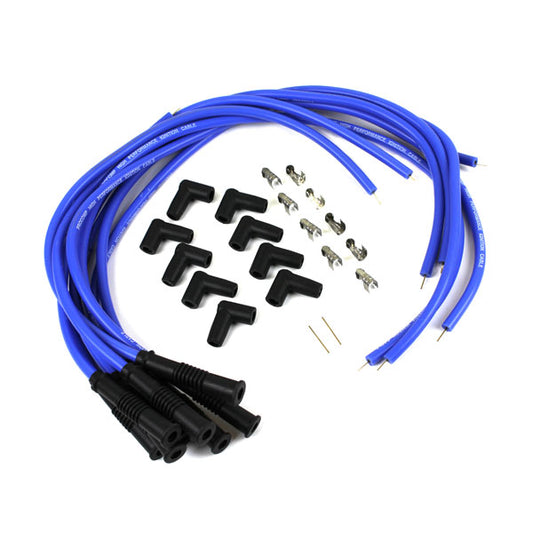 Cables de bujía universales de 90 grados a macho recto sin terminación, azules, compatibles con Ford