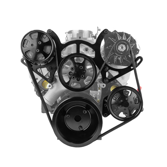 Kit completo de polea serpentina de aluminio para motor Chevy SBC 350 (negro)