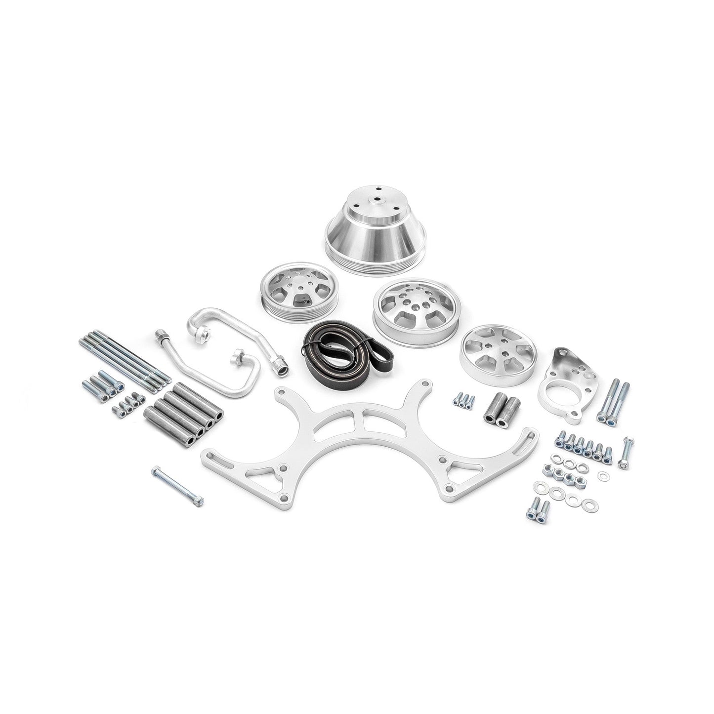 Chevy SBC 350 Aluminum Complete Serpentine Engine Pulley Kit - Polished