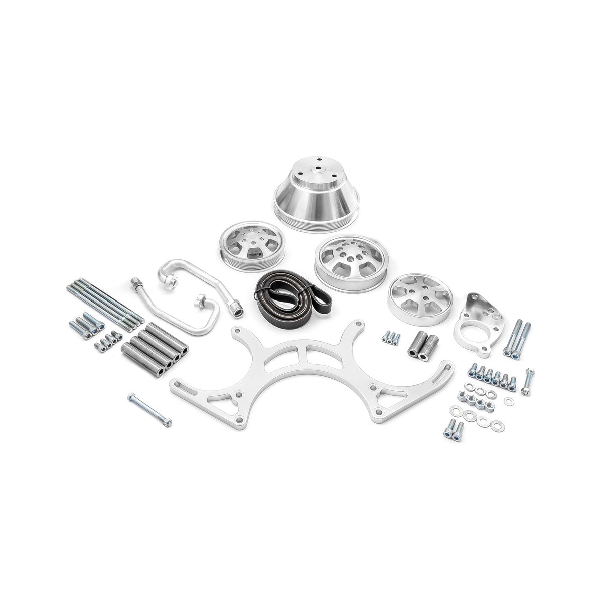 Chevy SBC 350 Aluminum Complete Serpentine Engine Pulley Kit - Polished