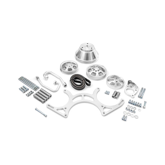 Chevy SBC 350 Aluminum Complete Serpentine Engine Pulley Kit - Polished
