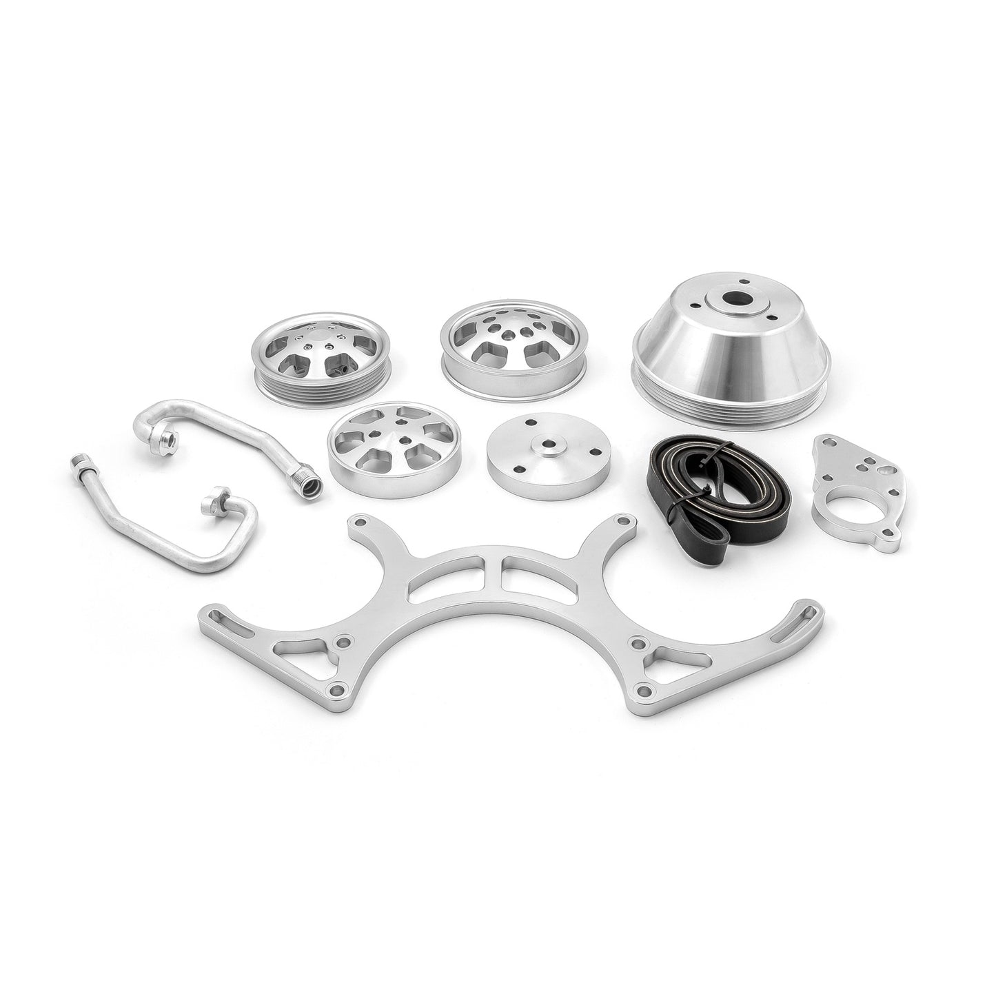 Chevy SBC 350 Aluminum Complete Serpentine Engine Pulley Kit - Polished