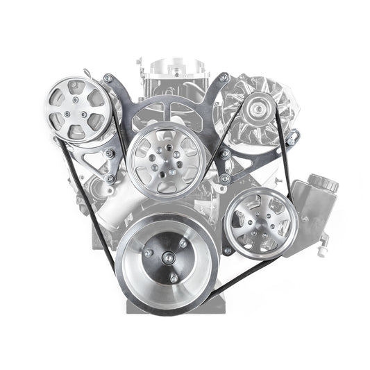 Chevy SBC 350 Aluminum Complete Serpentine Engine Pulley Kit - Polished