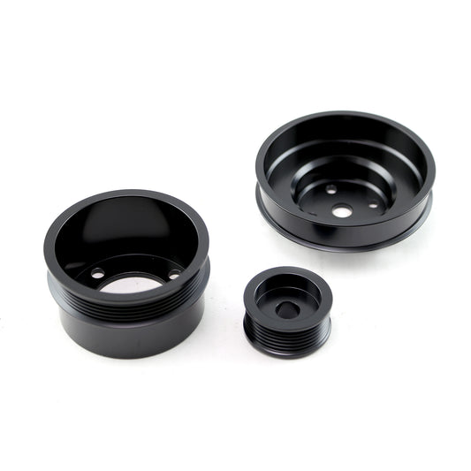 1979-1993 Ford 5.0L Steel Serpentine 20% Underdrive Pulley Set Black