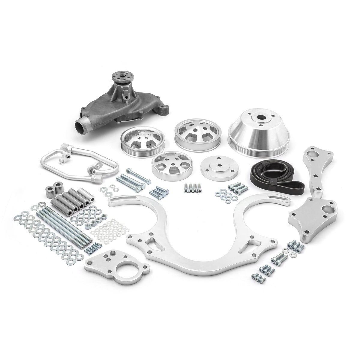 Chevy BBC 454 Polished Aluminum Serpentine Engine Pulley & Short Water Pump Kit