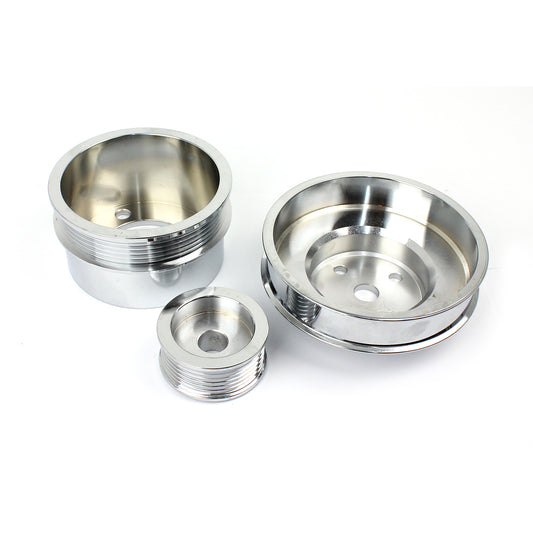 1979-1993 Ford 5.0L Steel Serpentine 20% Underdrive Pulley Set Chrome
