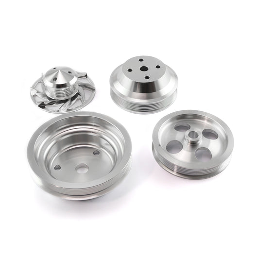 Kit de polea serpentina SBC para Chevy, bomba de agua corta con bomba de dirección asistida tipo 2