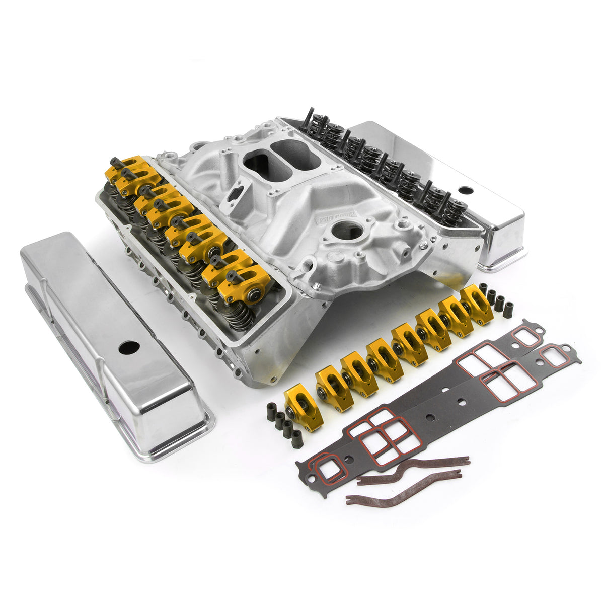 Kit combinado de culata de cilindro hidráulico de bujía recta Chevy SBC 350 con extremo superior