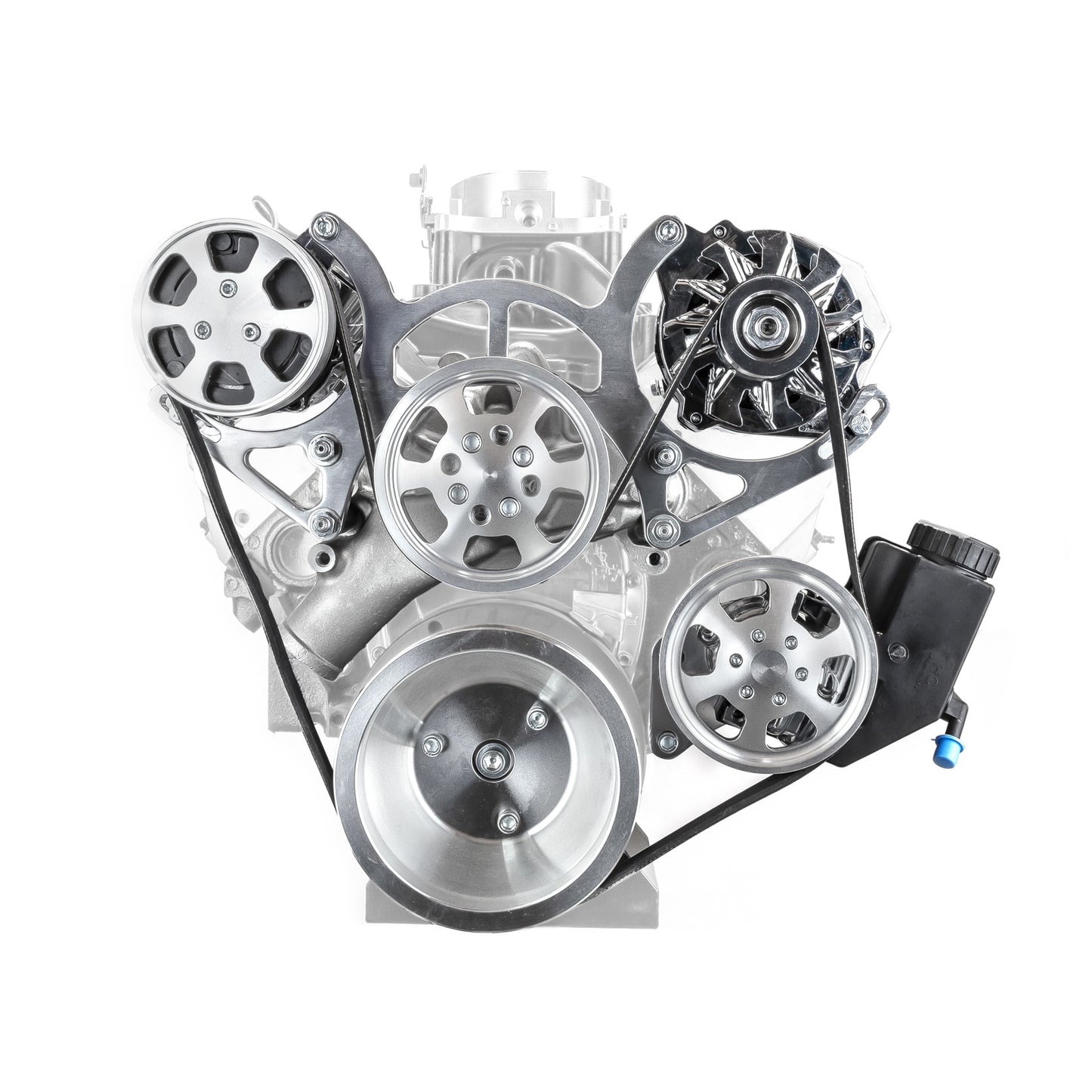 Kit completo de sistema de transmisión por correa serpentina de aluminio para Chevy SBC 350 con depósito - Pulido