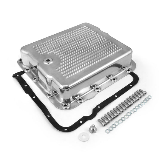 Cárter de aceite de transmisión de aluminio con aletas Turbo 700R4 pulido (con pernos y junta)