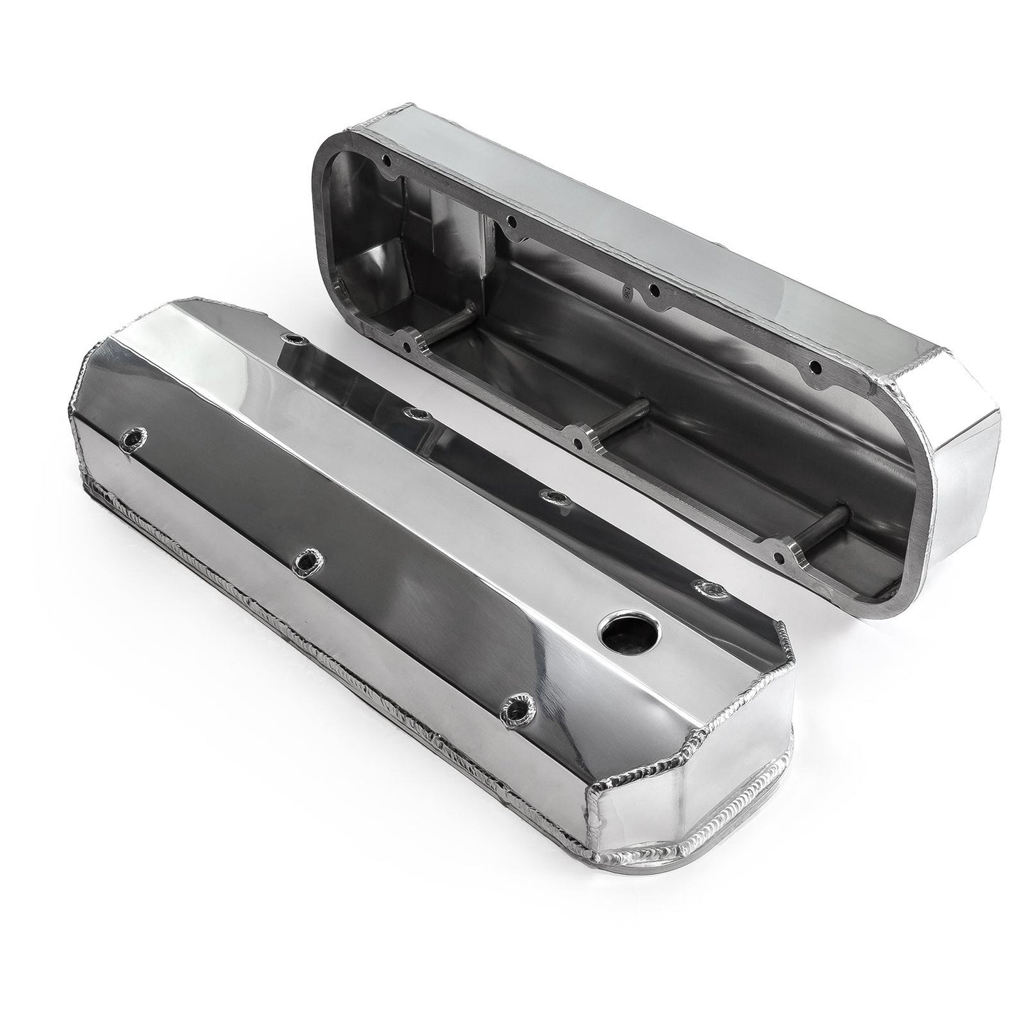 Chevy BBC 454 Long Bolt Fabricated Valve Covers Polished Tall w/ Hole (No Bolts)