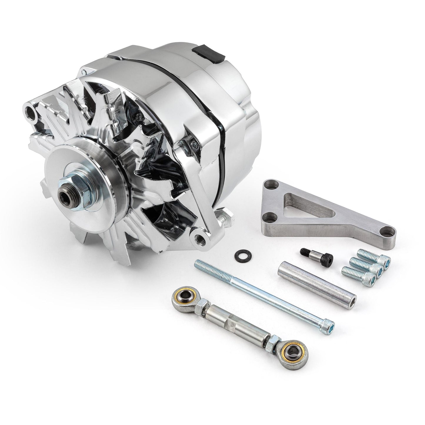 Chevy SBC 350 100 Amp 3 Wire Alternator & LWP Aluminum Bracket Kit Polished