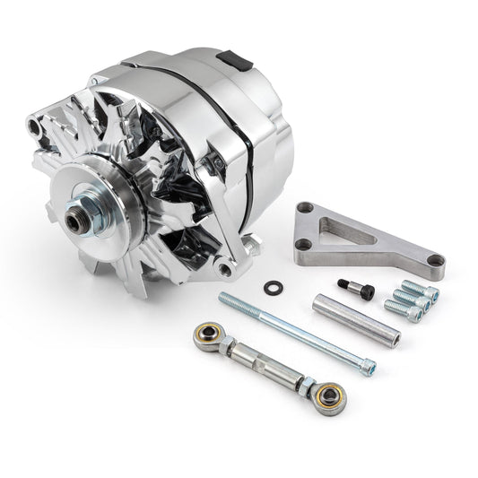 Chevy SBC 350 100 Amp 3 Wire Alternator & LWP Aluminum Bracket Kit Polished