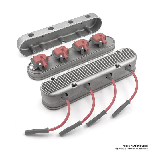 Chevy LS 2pc Finned Vintage Hidden Coil Aluminum Valve Cover - Satin