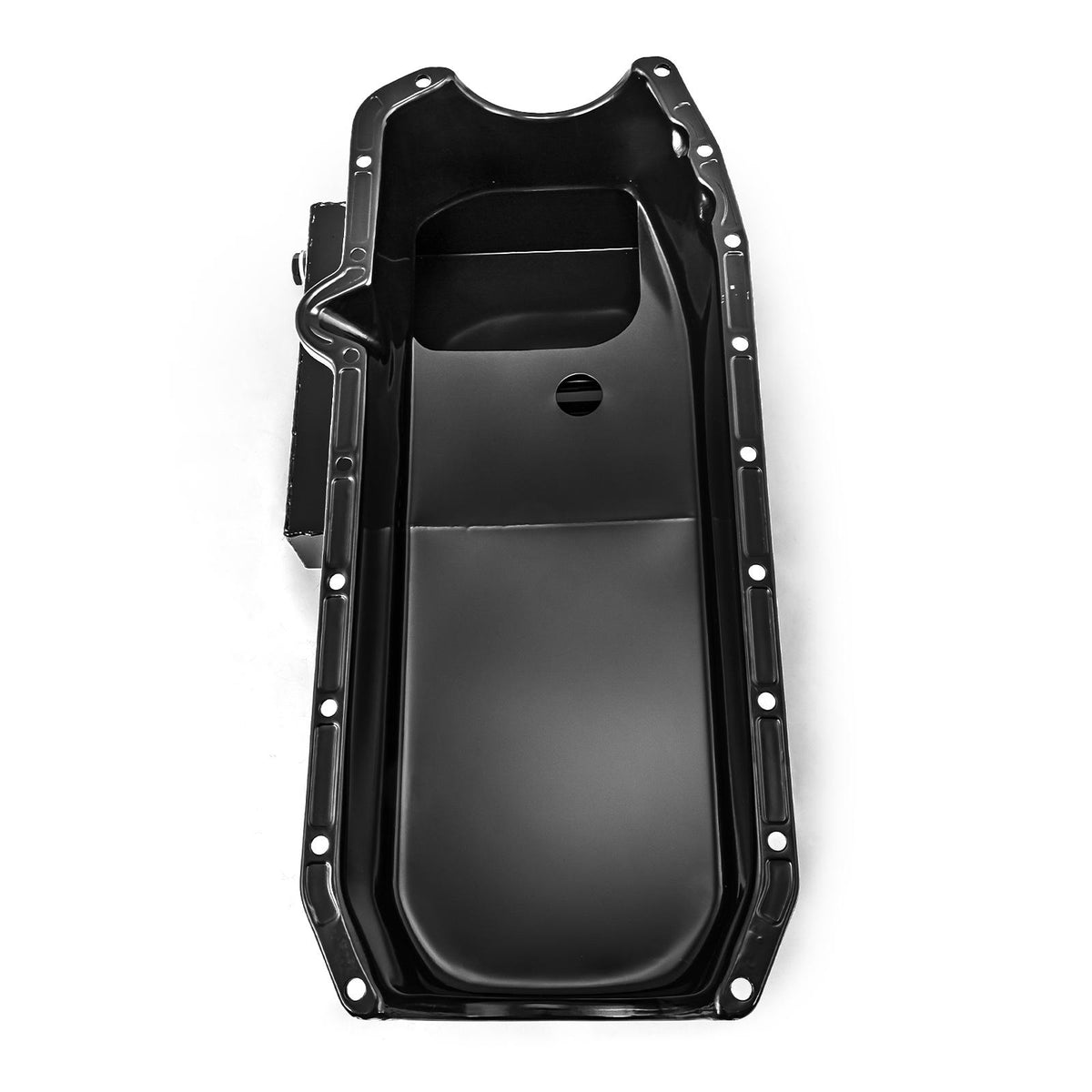 Cárter de aceite de 7 cuartos de galón para Chevy SBC 350, 2 piezas, 1980-85, lado de la transmisión, con pista circular [negro]