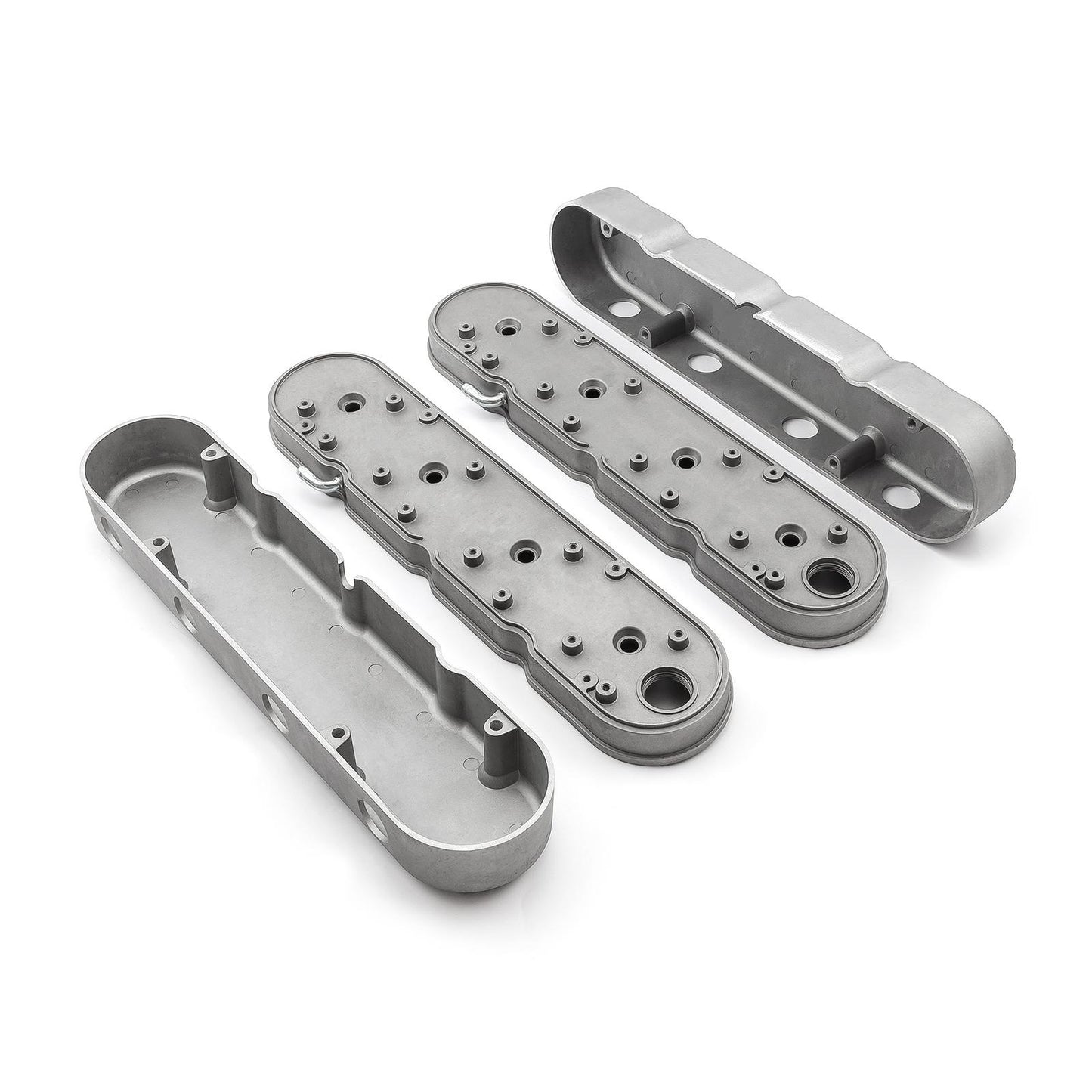 Tapa de válvula de aluminio con bobina oculta vintage con aletas de 2 piezas para Chevy LS - Satinada