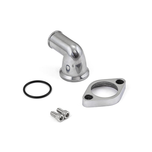 Carcasa de termostato de aluminio con cuello de agua pulido y giratorio de 90 grados para Chevy SBC 350