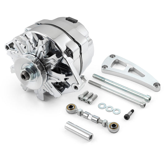 Chevy BBC 454 100 Amp 1 Wire Alternator & LWP Aluminum Bracket Kit Polished