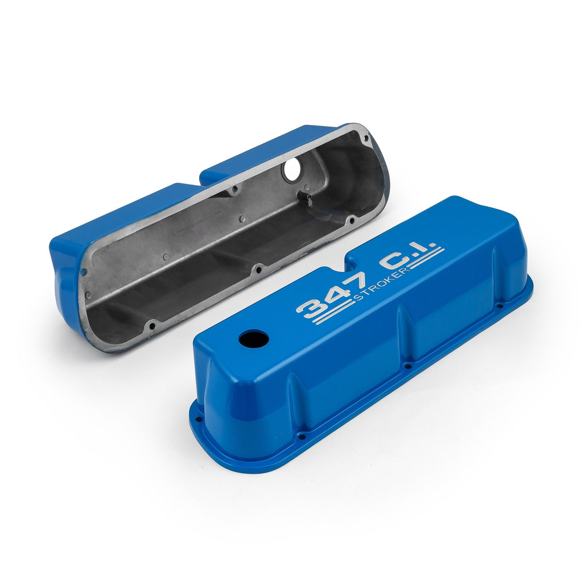 Ford SB 289 302 351 Windsor "347ci." Blue Aluminum Valve Covers Tall w/Hole