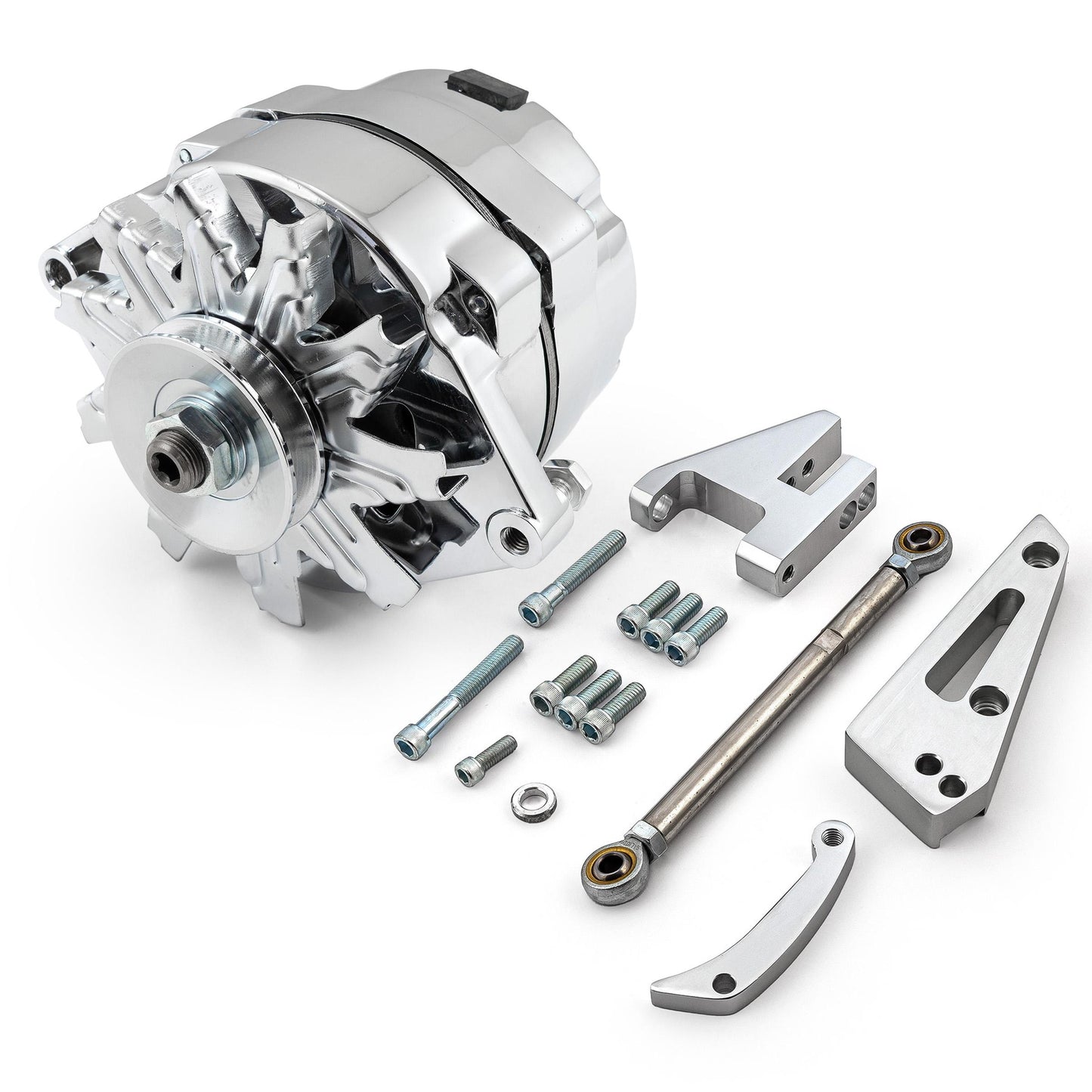 Chevy SBC 350 100 Amp 1 Wire Alternator & SWP Aluminum Bracket Kit Polished