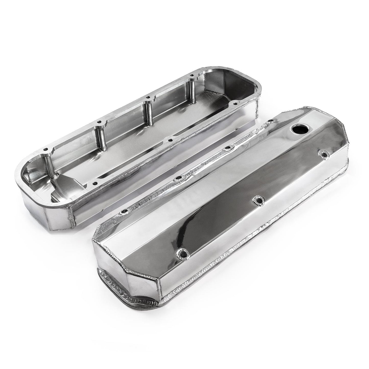 Chevy BBC 454 Long Bolt Fabricated Valve Covers Polished Tall w/ Hole (No Bolts)