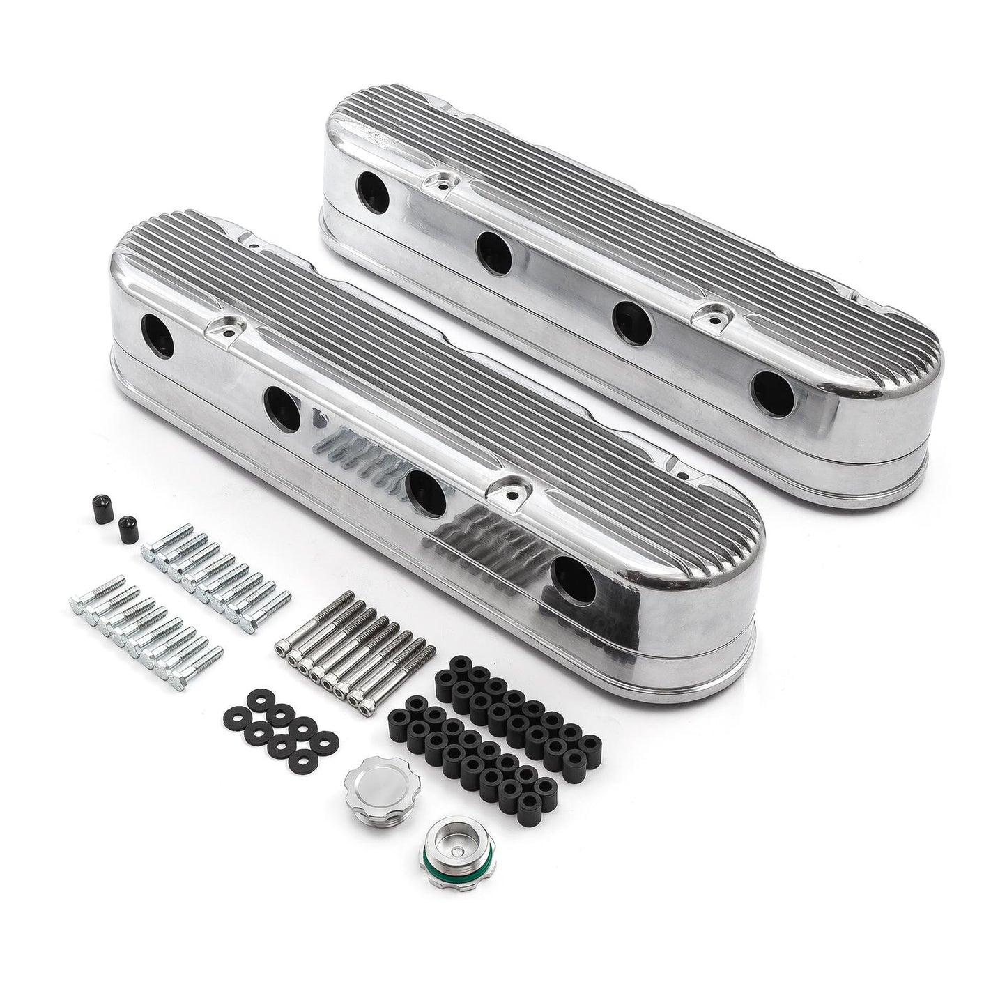 Tapa de válvula de aluminio con bobina oculta vintage con aletas de 2 piezas para Chevy LS - Pulida