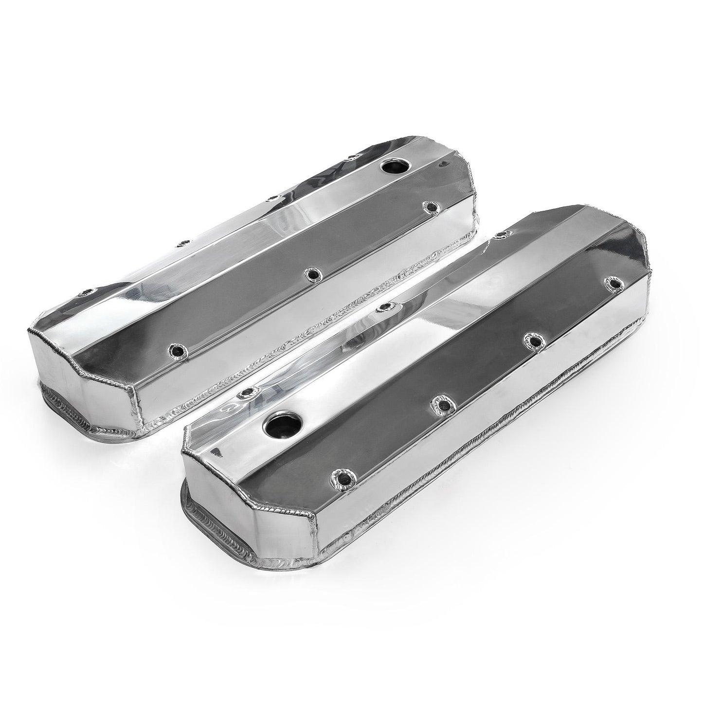 Chevy BBC 454 Long Bolt Fabricated Valve Covers Polished Tall w/ Hole (No Bolts)