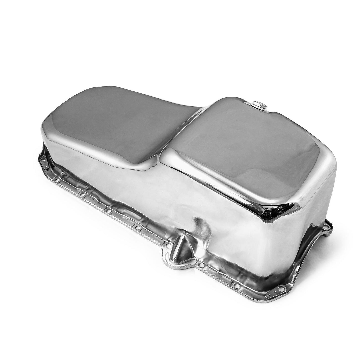 Cárter de aceite de repuesto para Chevy SBC 350 (2 piezas, 1980-85, lado de la transmisión) [cromado]