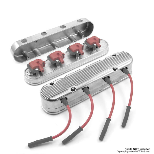 Chevy LS 2pc Finned Vintage Hidden Coil Aluminum Valve Cover - Polished