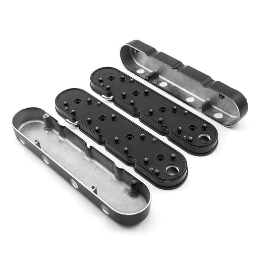 Tapa de válvula de aluminio con bobina oculta vintage con aletas de 2 piezas para Chevy LS - Negra