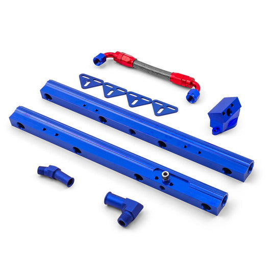 Ford 302 351 5.0L 5.7L Billet Aluminum Fuel Injector Rail Kit (OEM Angled) Blue