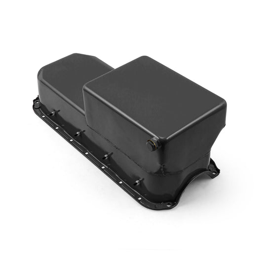 Chevy SBC 350 2Pcs Rms 1955-79 D/Side 7Qt Rear Sump Oil Pan Windage Tray [Black]