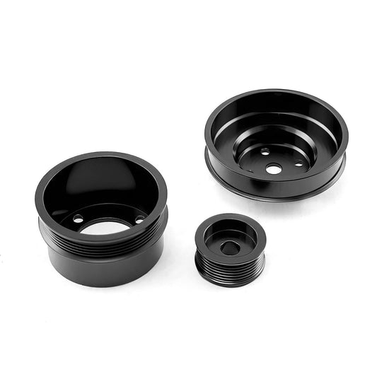 1979-1993 Ford 5.0L Steel Serpentine 20% Underdrive Pulley Set Black