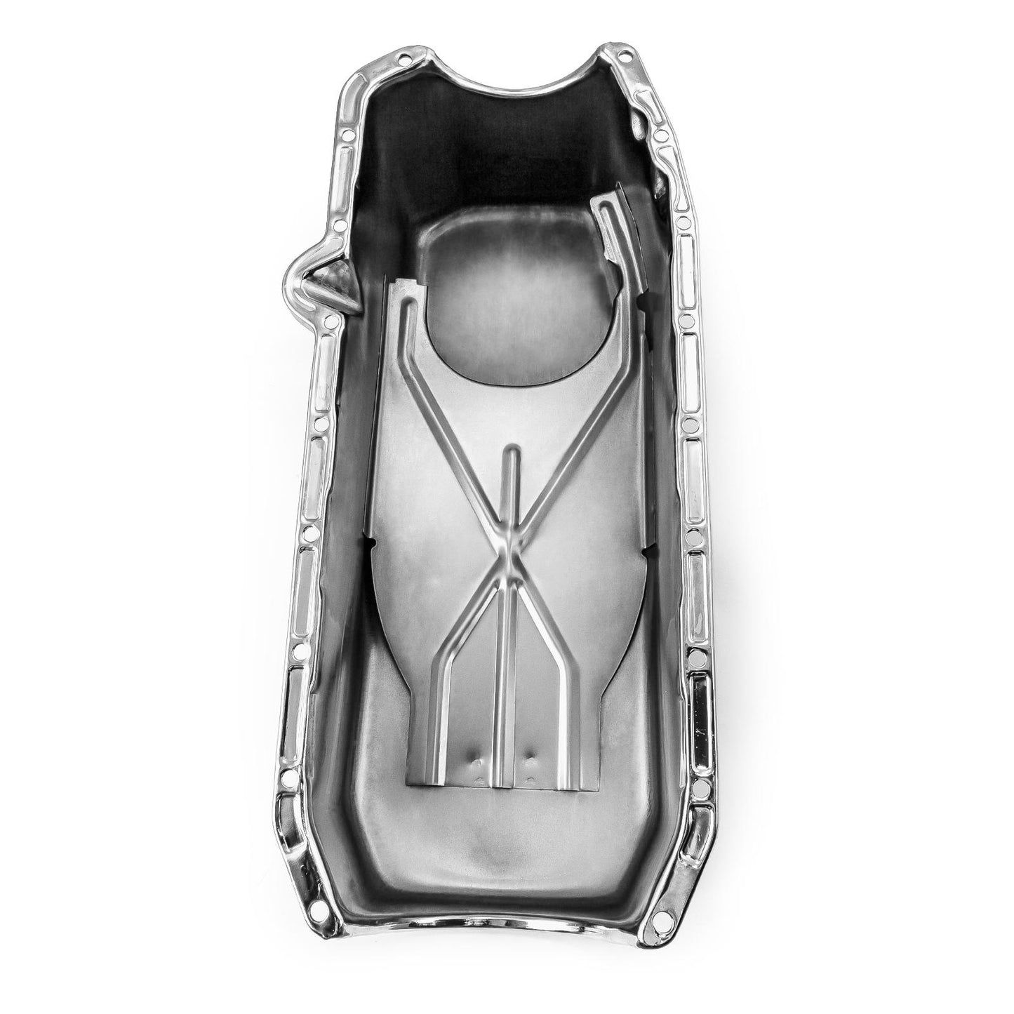 Cárter de aceite de repuesto para Chevy SBC 350 (2 piezas, 1980-85, lado de la transmisión) [cromado]