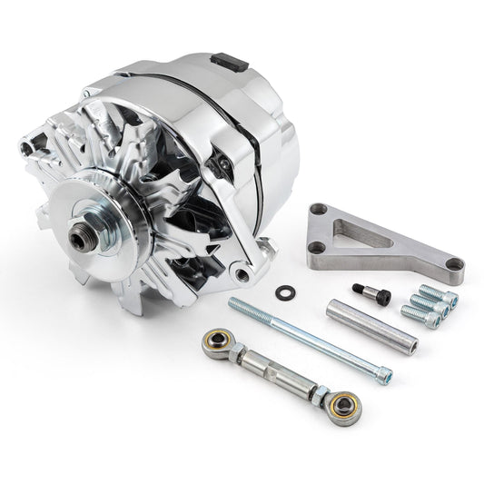 Chevy SBC 350 100 Amp 1 Wire Alternator & LWP Aluminum Bracket Kit Polished