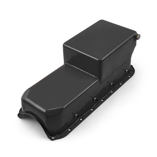 Chevy SBC 350 2Pcs Rms 1955-79 D/Side 7Qt Rear Sump Oil Pan Windage Tray [Black]