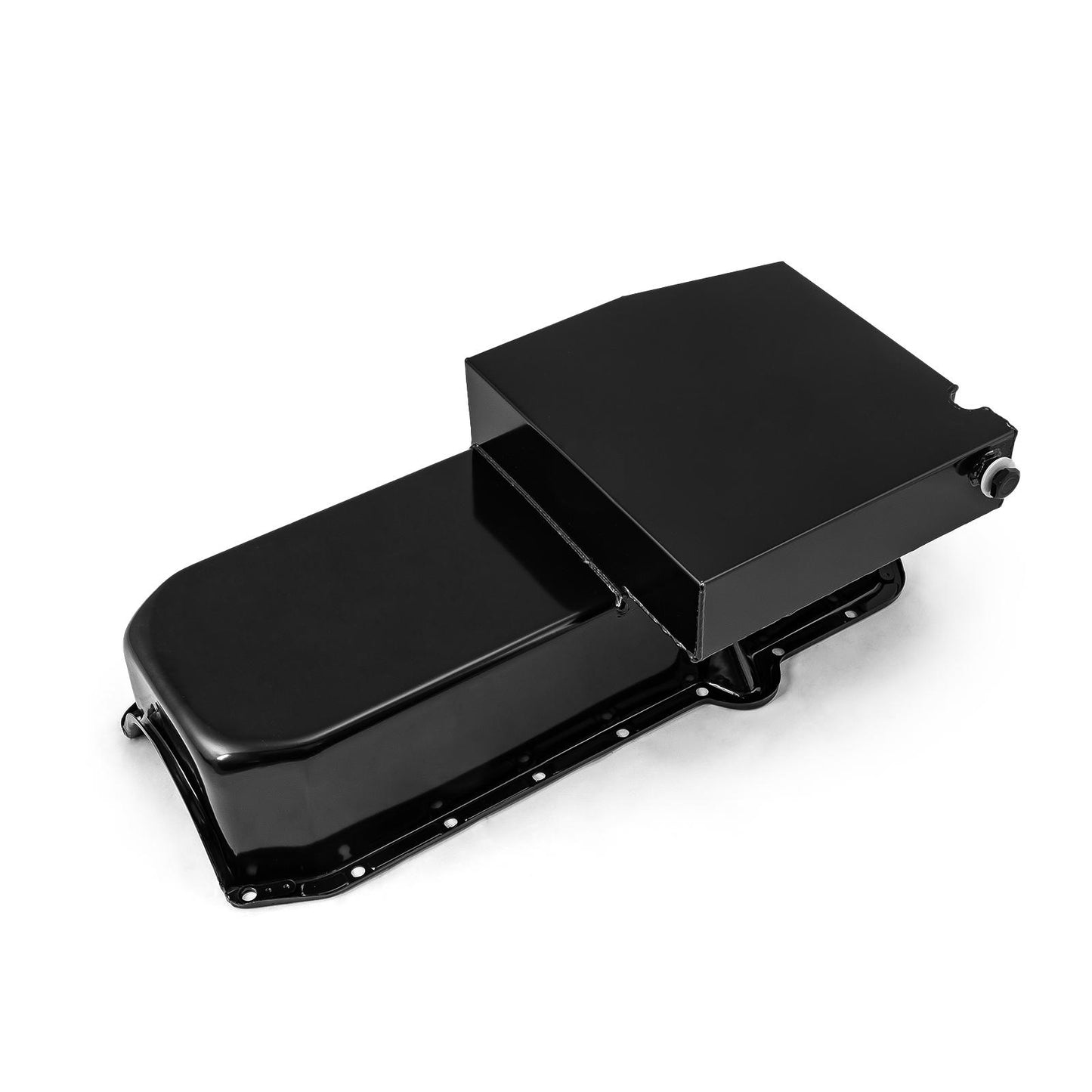 Cárter de aceite de 7 cuartos de galón para Chevy SBC 350, 2 piezas, 1980-85, lado de la transmisión, con pista circular [negro]