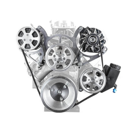 Kit completo de sistema de transmisión por correa serpentina de aluminio para Chevy SBC 350 con depósito - Pulido