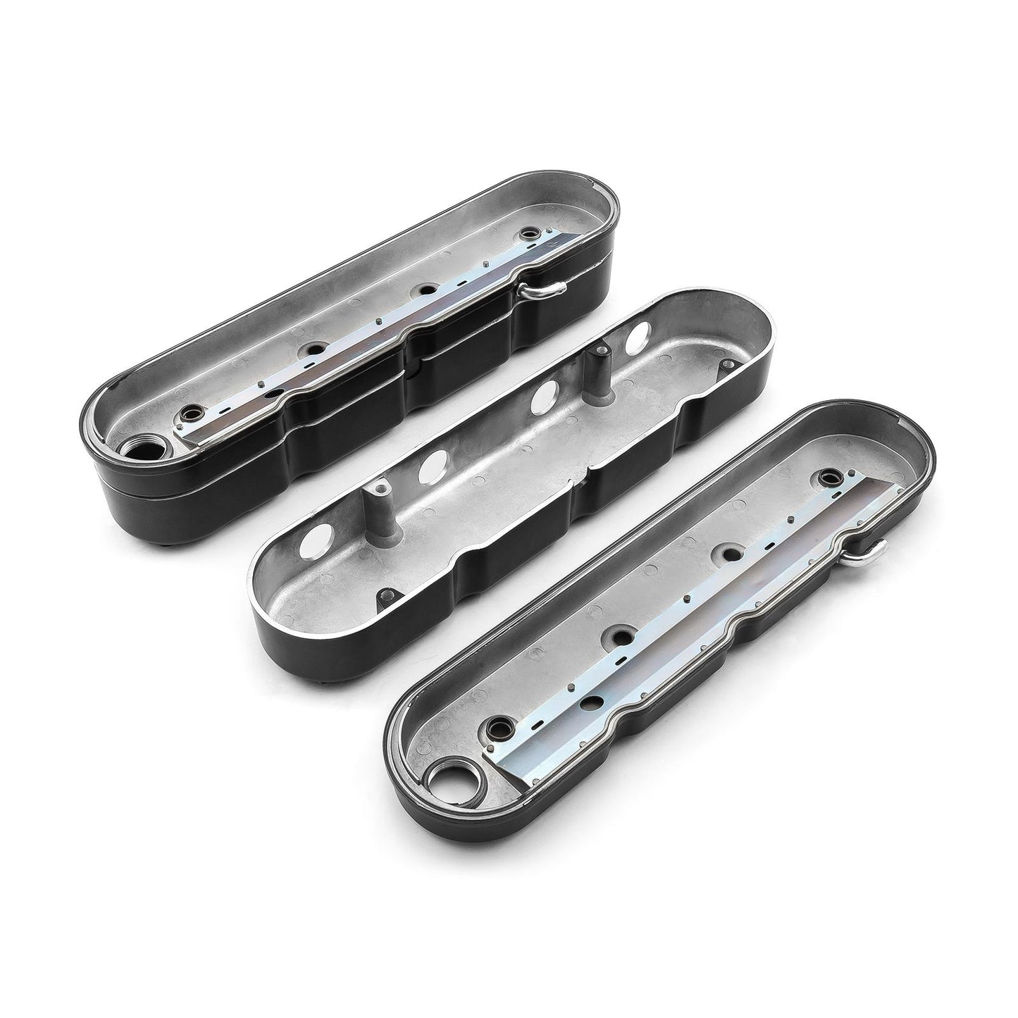 Tapa de válvula de aluminio con bobina oculta vintage con aletas de 2 piezas para Chevy LS - Negra