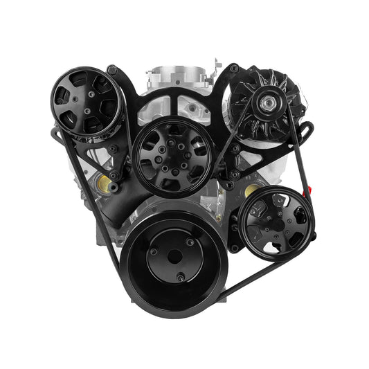 Chevy SBC 350 Aluminum Complete Serpentine Belt Drive System Kit - Black