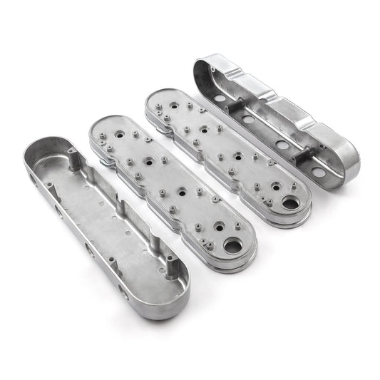 Chevy LS 2pc Finned Vintage Hidden Coil Aluminum Valve Cover - Polished