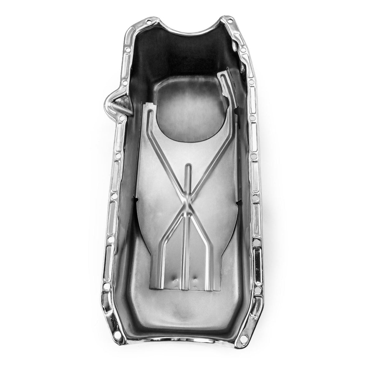 Cárter de aceite de repuesto para Chevy SBC 350 (2 piezas, 1980-85, lado de la transmisión) [cromado]