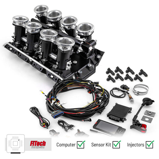 Sistema de inyección de combustible Ford FE 390 427 428 Downdraft + FiTech Ultra EFI [Negro]