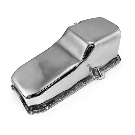 Cárter de aceite de repuesto para Chevy SBC 350 (2 piezas, 1980-85, lado de la transmisión) [cromado]