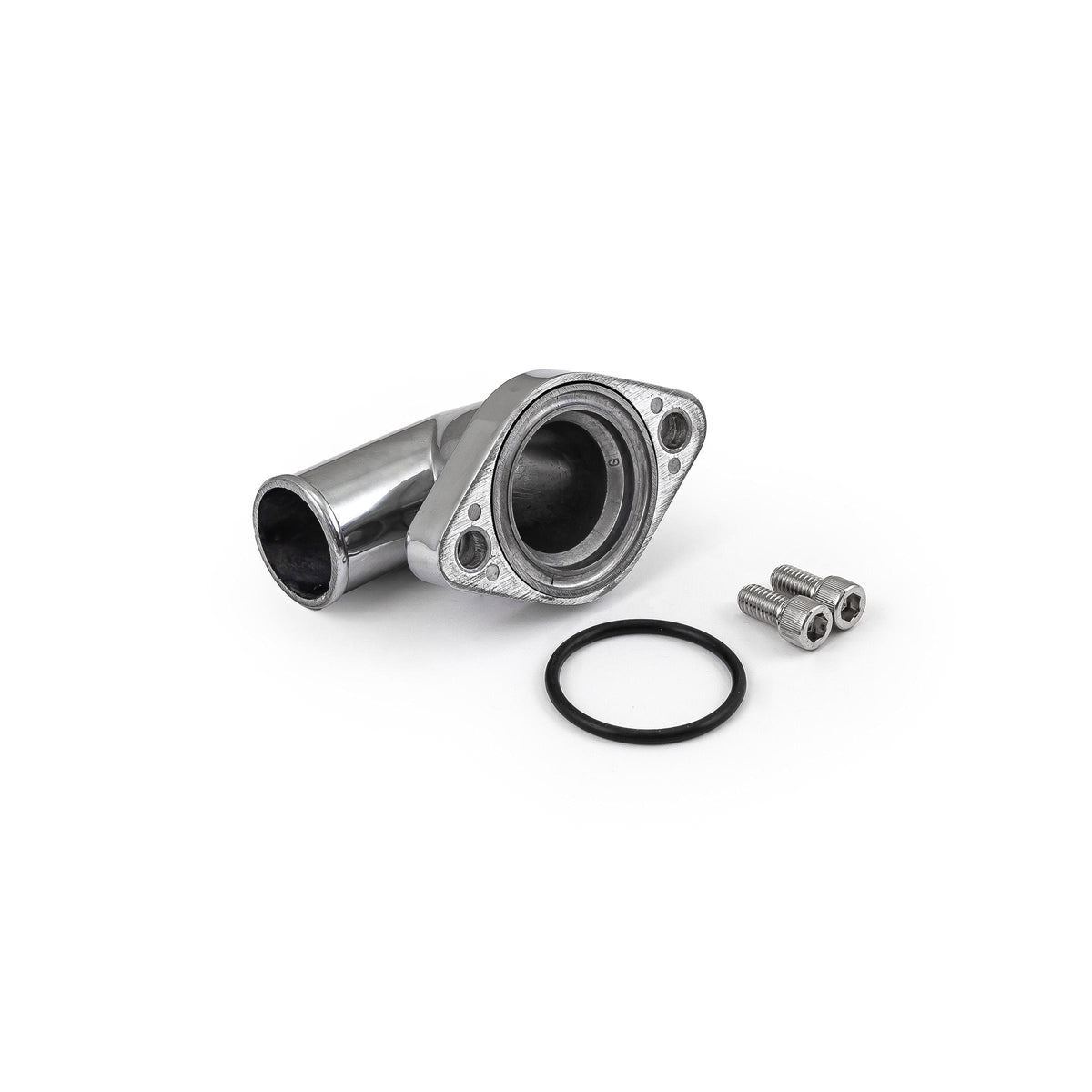 Chevy SBC 350 90 Degree Swivel Aluminum Thermostat Housing Water Neck Polished