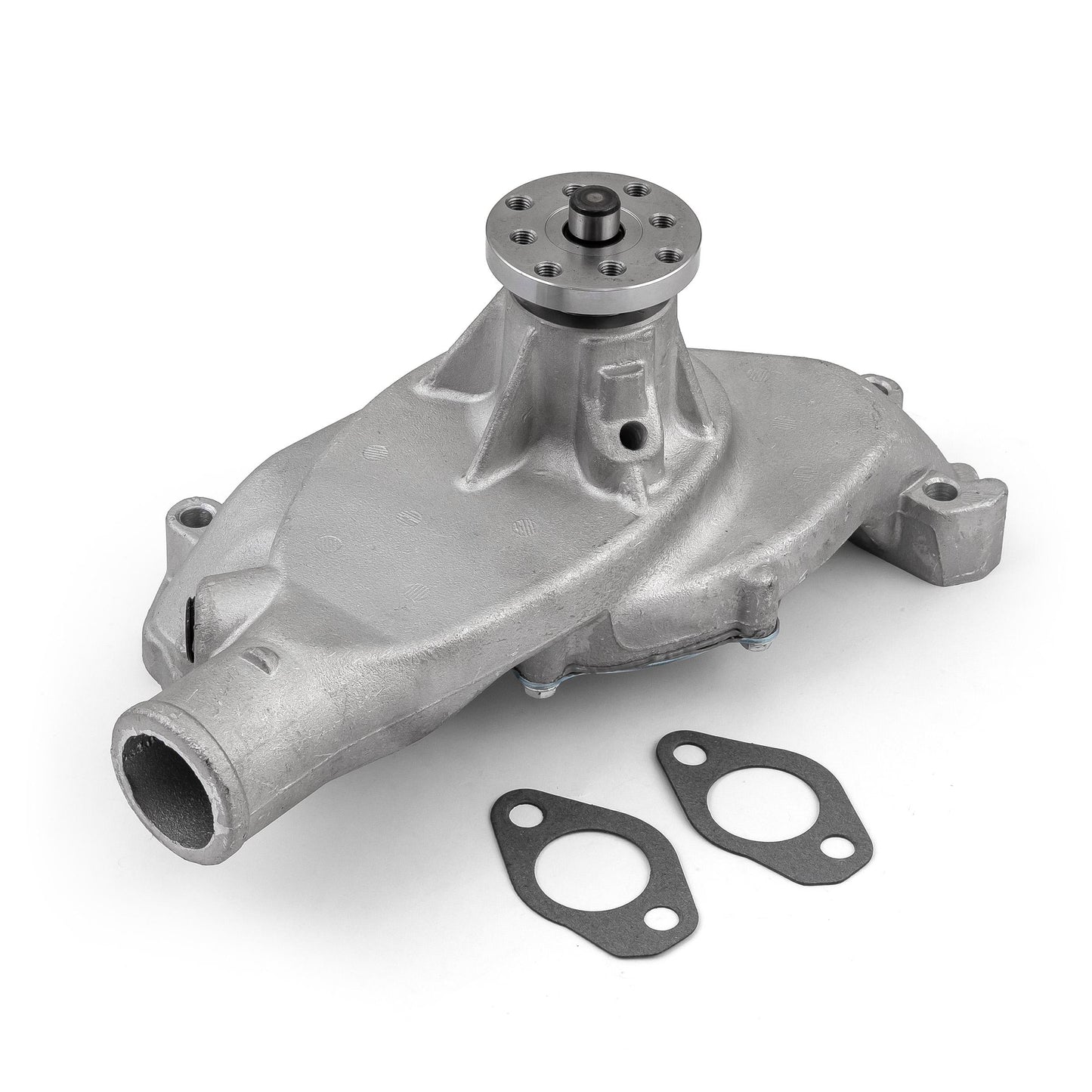 Bomba de agua corta de aluminio de alto volumen con impulsor recto Chevy BBC 454, satinada