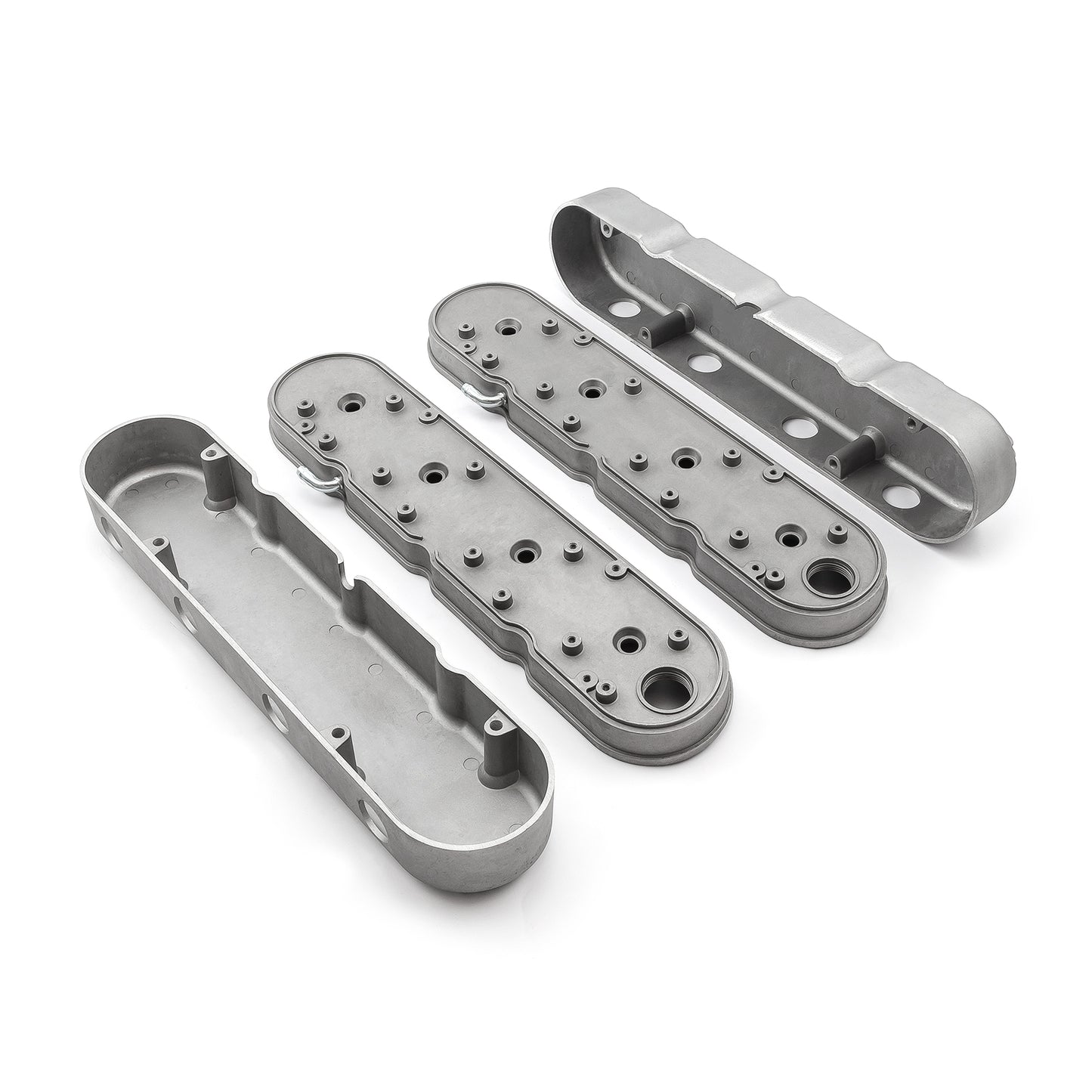 Chevy LS 2pc Finned Vintage Hidden Coil Aluminum Valve Cover - Satin